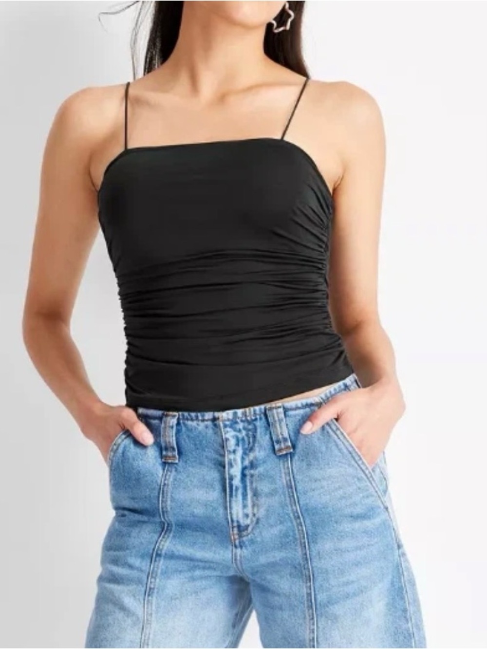 Black Ruched Spaghetti-Strap Camisole